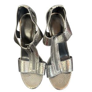 Michael Kors Silver Snake Berkley Lock Sandal Heel Metallic Leather (No Box)